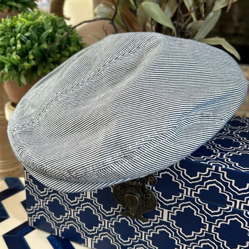 Toddler Boys Blue & White Seersucker Stripe Newsboy Cap Hat